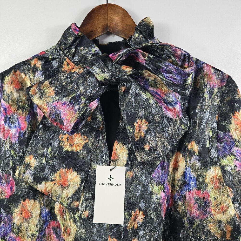 Tuckernuck‎ Women's XXL Midnight Primrose Jacquard Blouse Bow NWT - Picture 6 of 9
